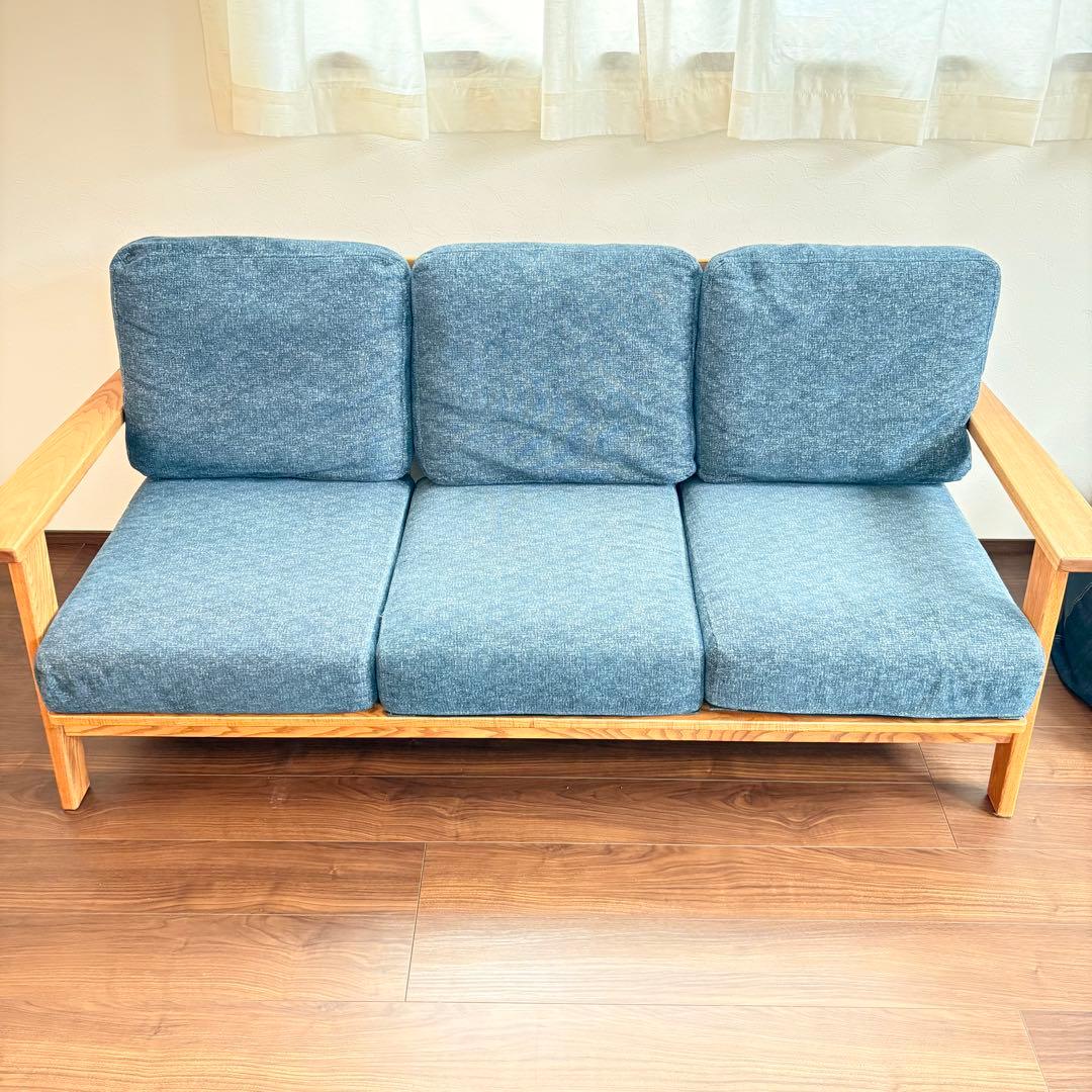 金杉家具 3人掛けソファ Mondo モンド 木製フレーム 北欧風 デニムカラー