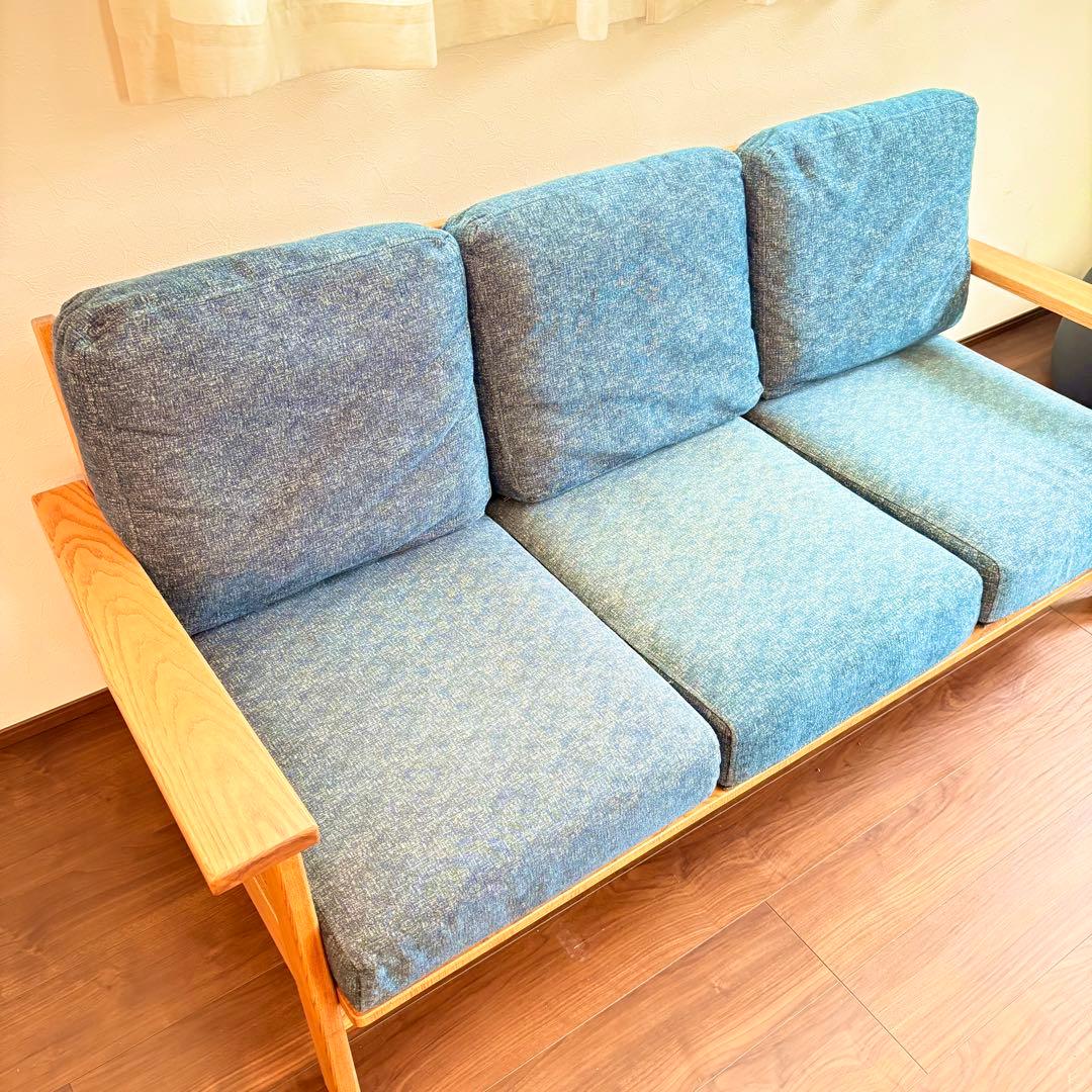 金杉家具 3人掛けソファ Mondo モンド 木製フレーム 北欧風 デニムカラー