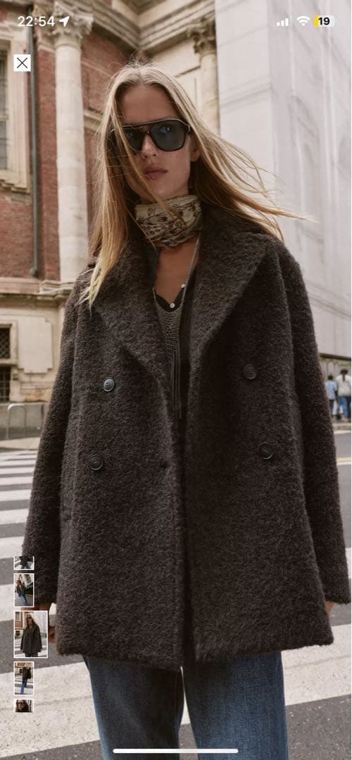 ZARA ブークレダブルプレストミディ丈コート