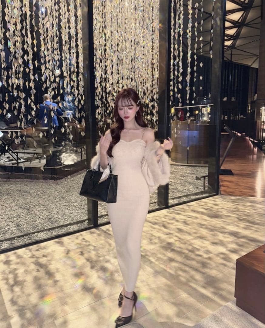 【即日発送】elmyu ファーポンチョカーデ×チェーンワンピset パーティー白