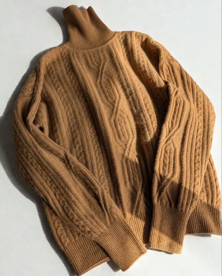 grabre グラブレ カシミヤ100% ケーブル タートルネック ブラウン