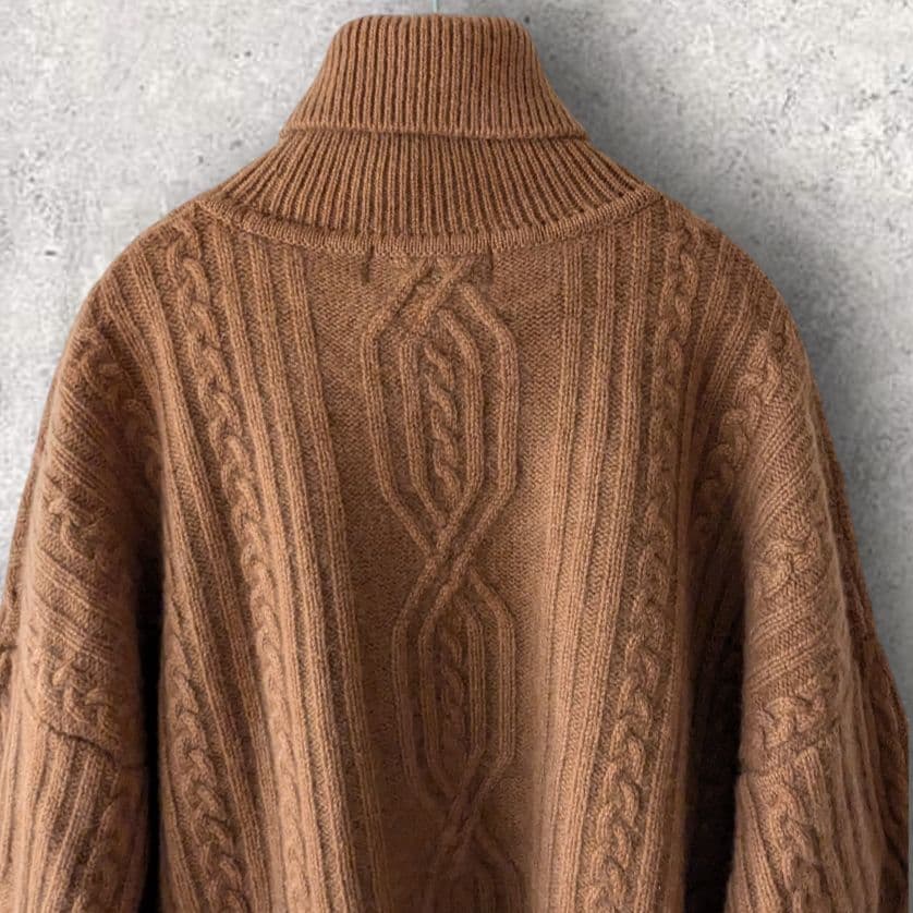 grabre グラブレ カシミヤ100% ケーブル タートルネック ブラウン