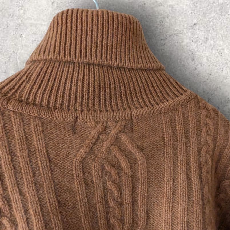 grabre グラブレ カシミヤ100% ケーブル タートルネック ブラウン