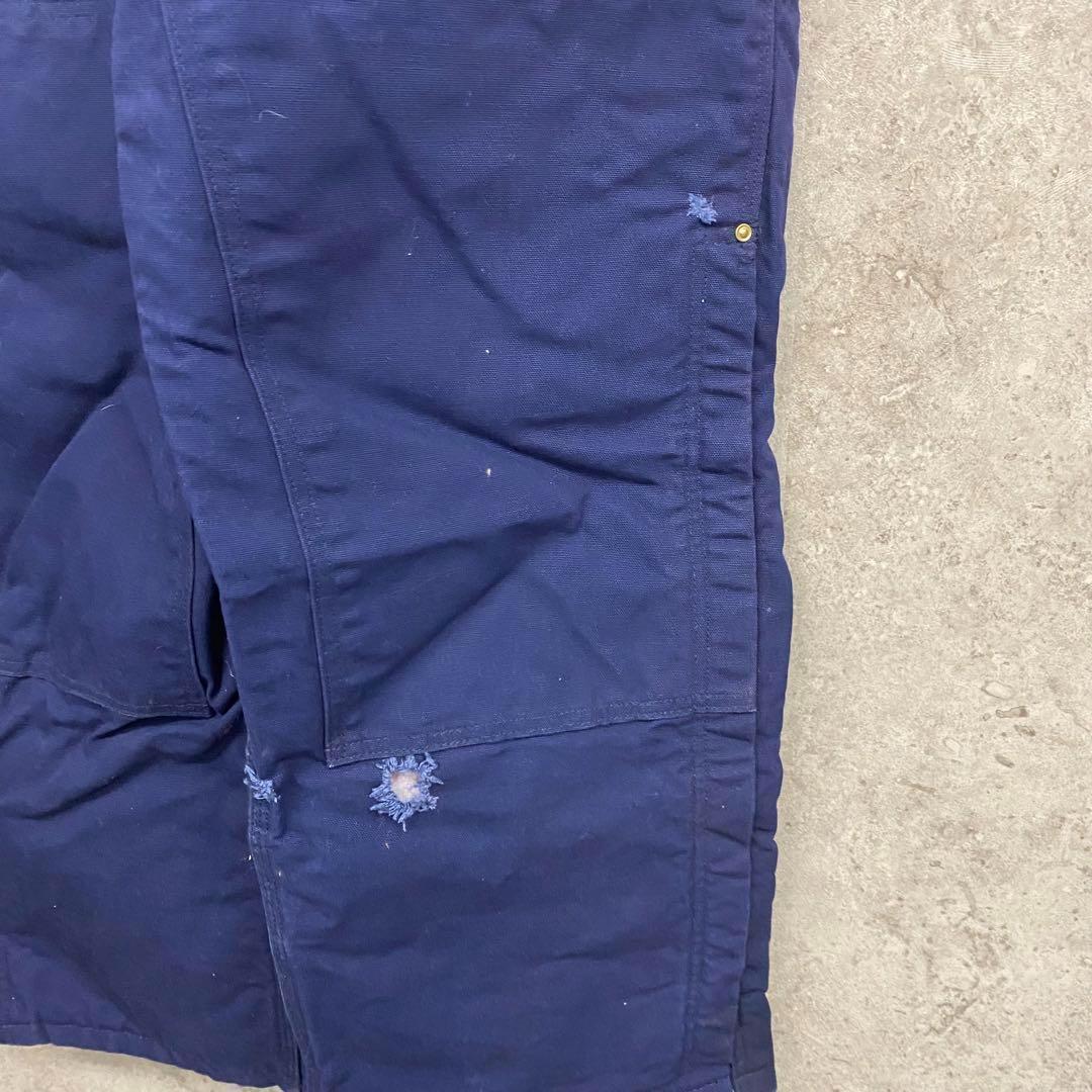 レアUSA製90s古着○カーハート オーバーオール ネイビー W42×L32