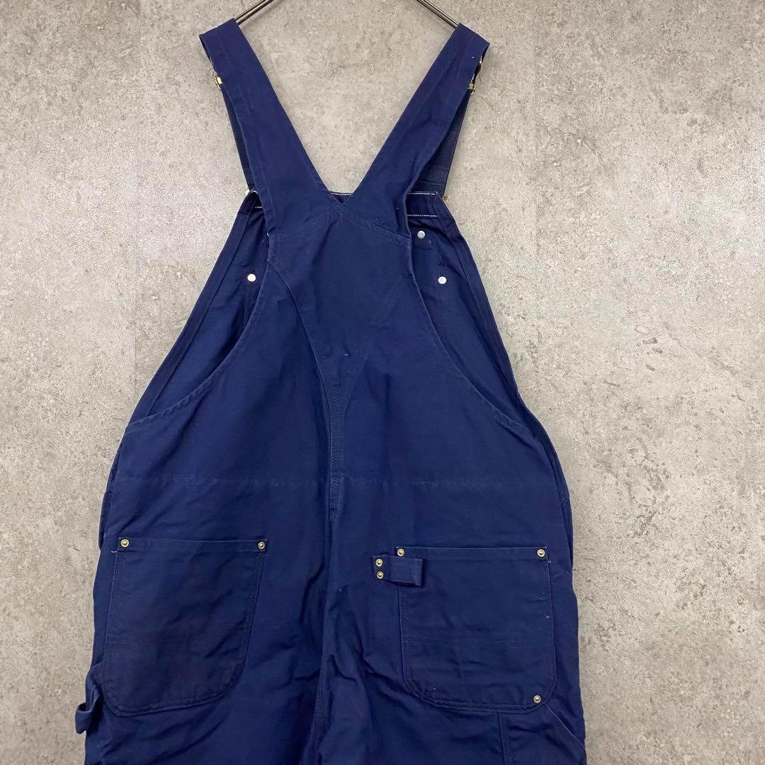 レアUSA製90s古着○カーハート オーバーオール ネイビー W42×L32