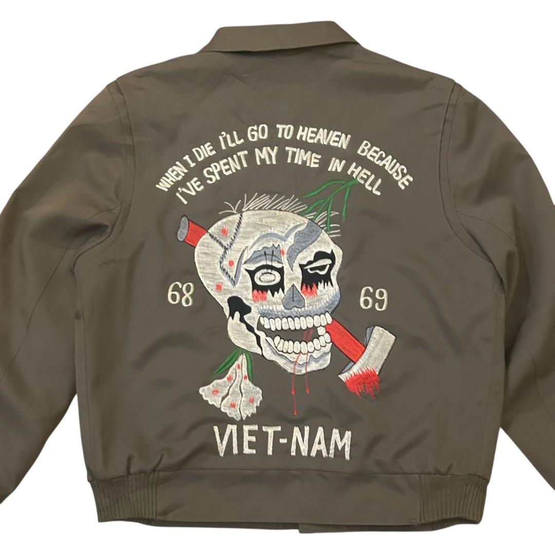 スーベニアジャケット ブルゾン スカル ドクロ ベトジャン 刺繍 ミリタリー