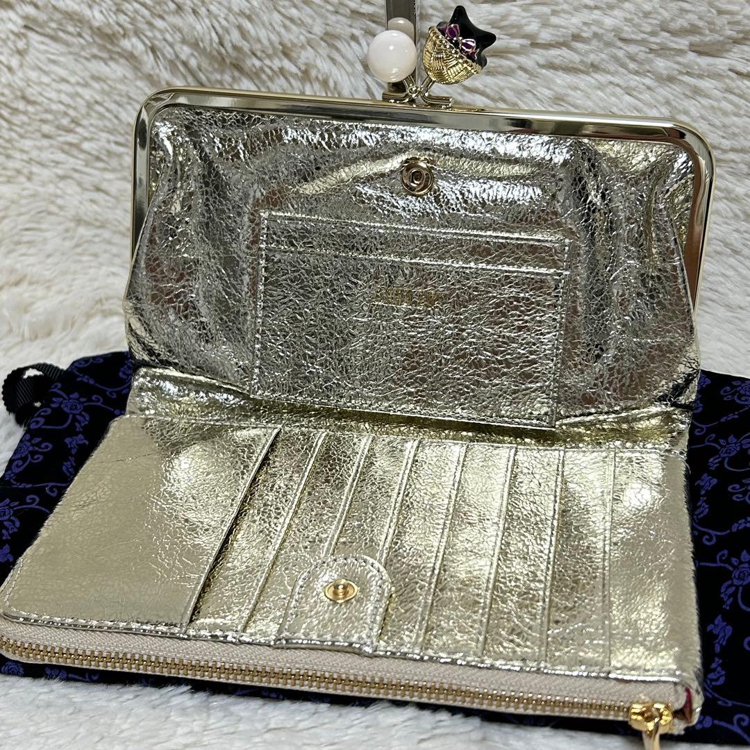 【新品・未使用】 ANNA SUI がま口財布 インザバスケット ゴールド 猫