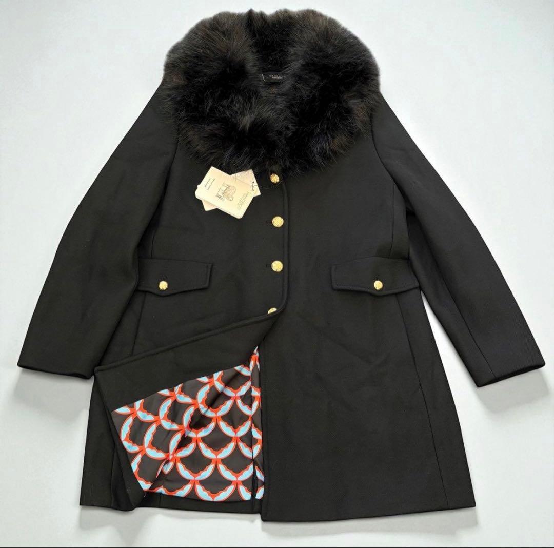 新品未使用　ZARA MANTECO ファー付ウールコート 黒 XL
