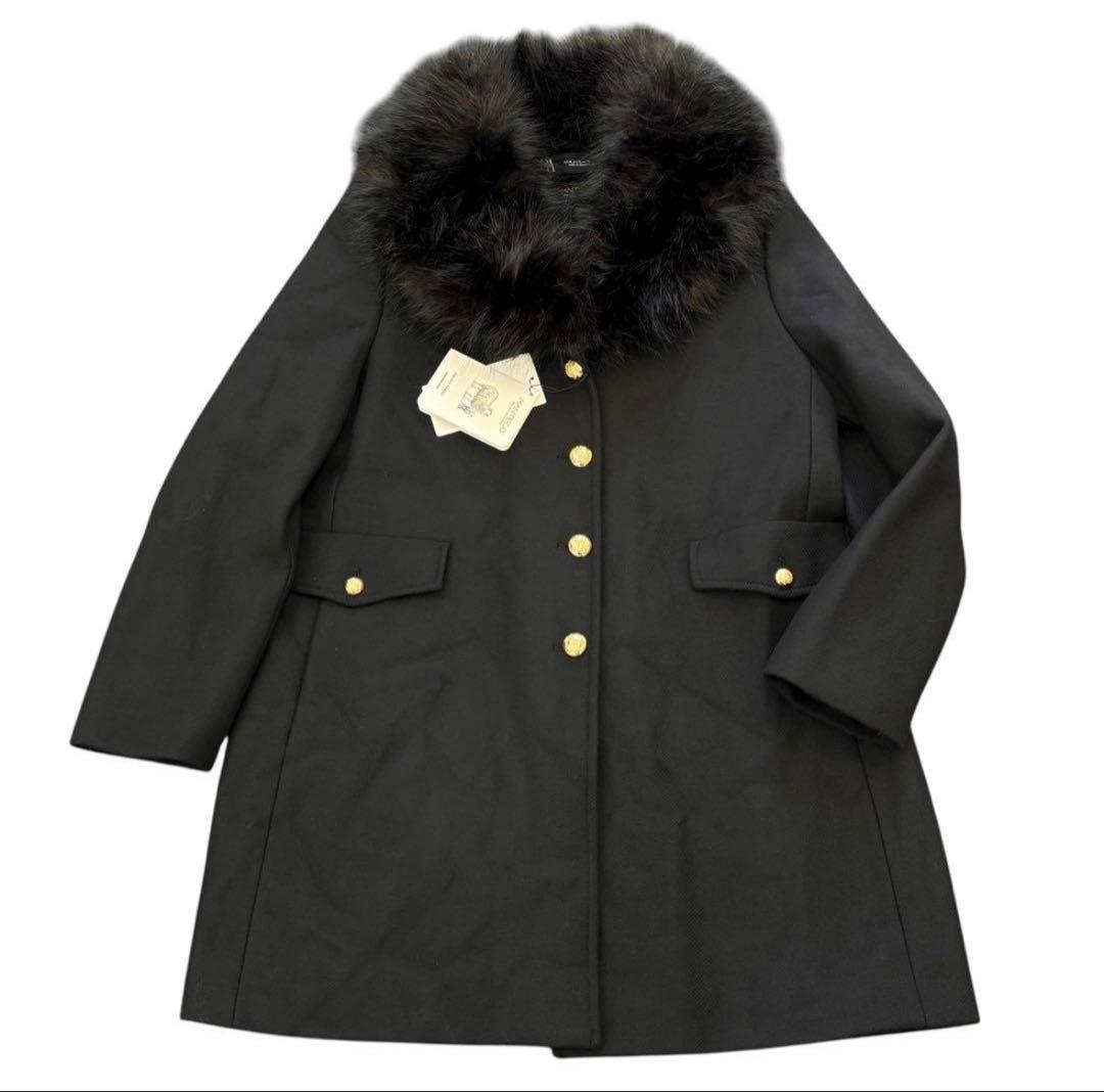 新品未使用　ZARA MANTECO ファー付ウールコート 黒 XL