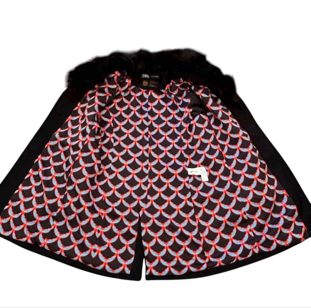 新品未使用　ZARA MANTECO ファー付ウールコート 黒 XL