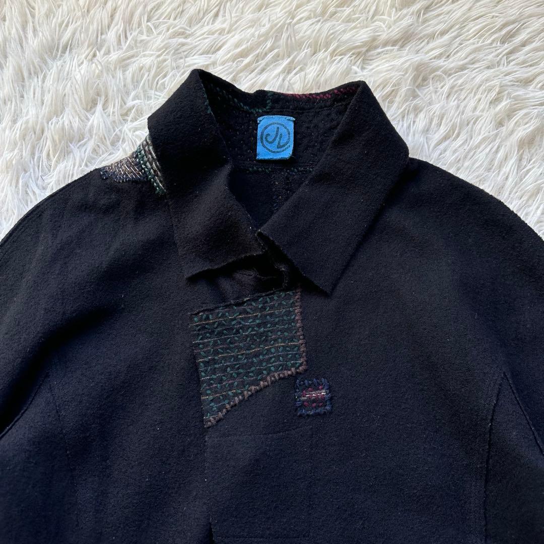 美品✨ヨーガンレール　ジャケットコート　ウール　糸刺繍　黒　ブラック