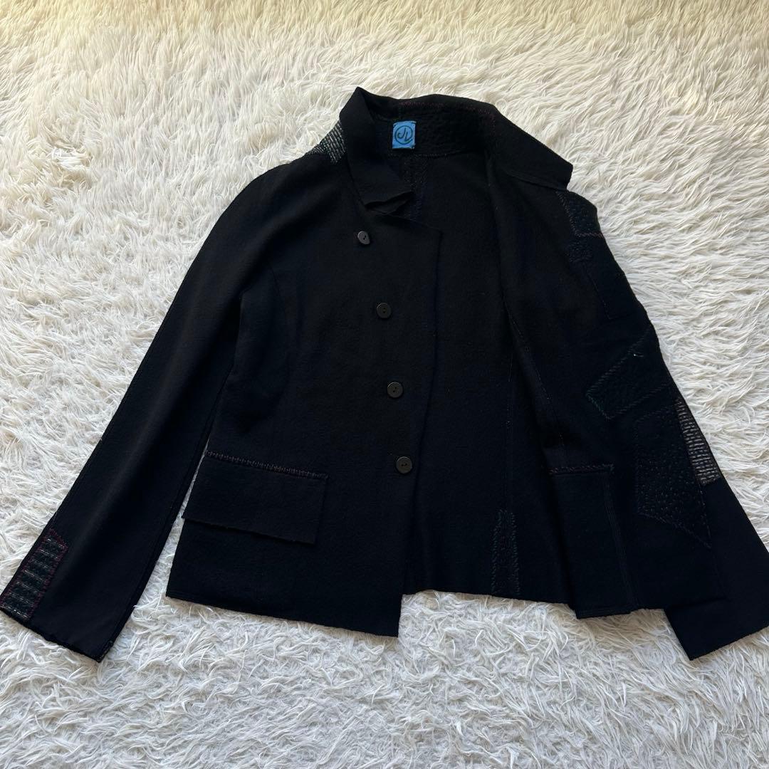 美品✨ヨーガンレール　ジャケットコート　ウール　糸刺繍　黒　ブラック