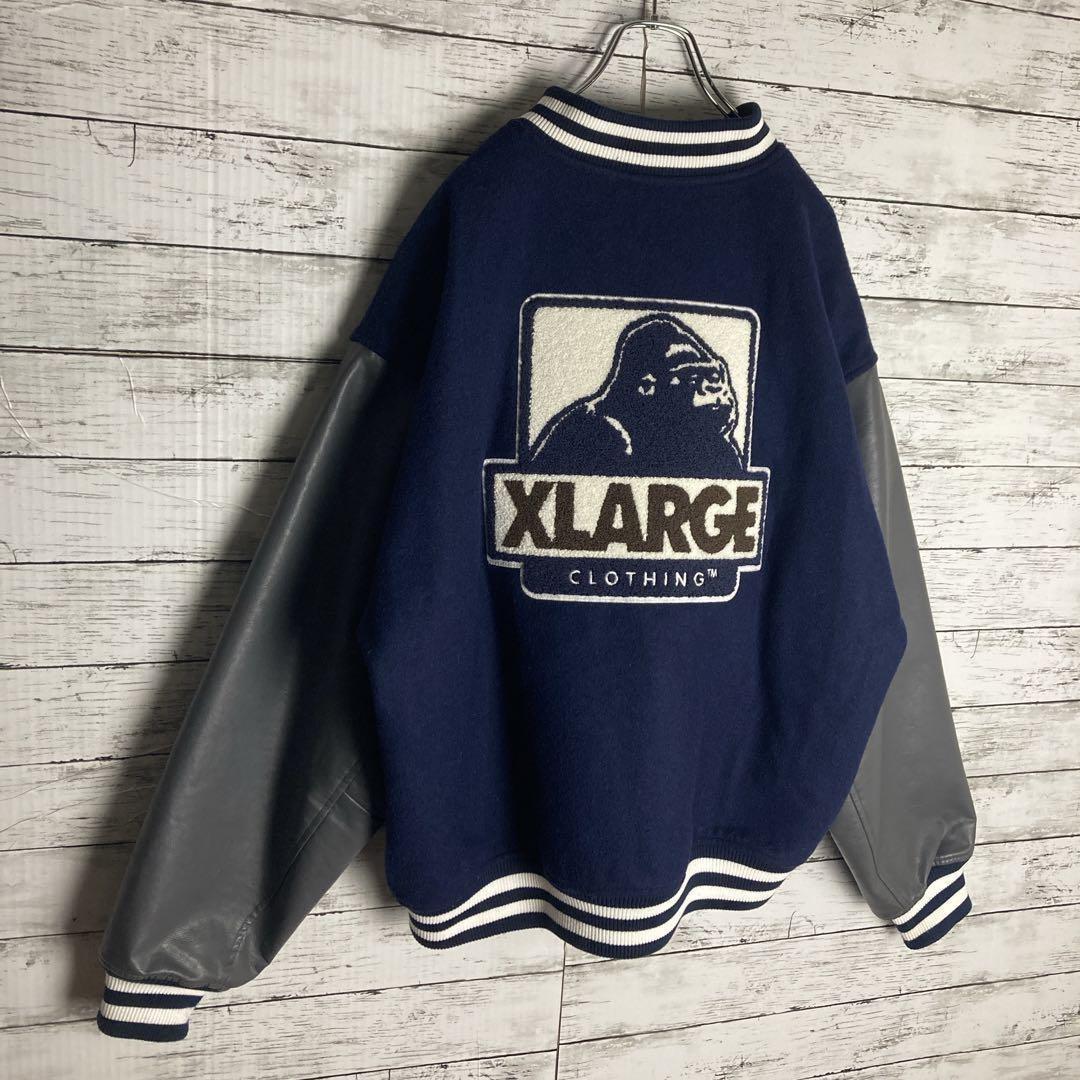 【希少サイズ】エクストララージ☆スタジャン　パイルロゴ　XL　ネイビー　ウール