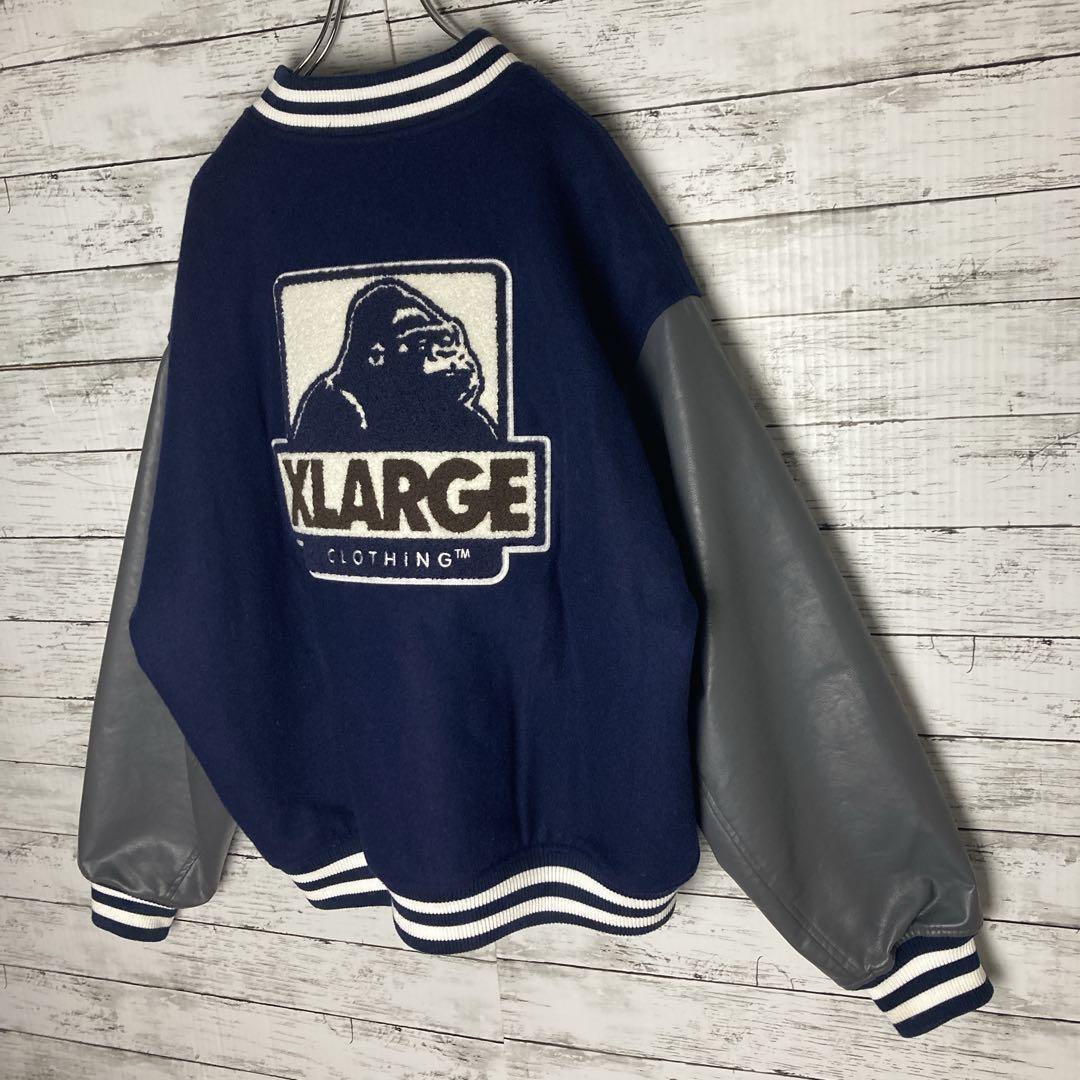 【希少サイズ】エクストララージ☆スタジャン　パイルロゴ　XL　ネイビー　ウール