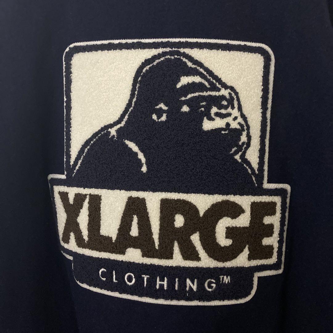 【希少サイズ】エクストララージ☆スタジャン　パイルロゴ　XL　ネイビー　ウール