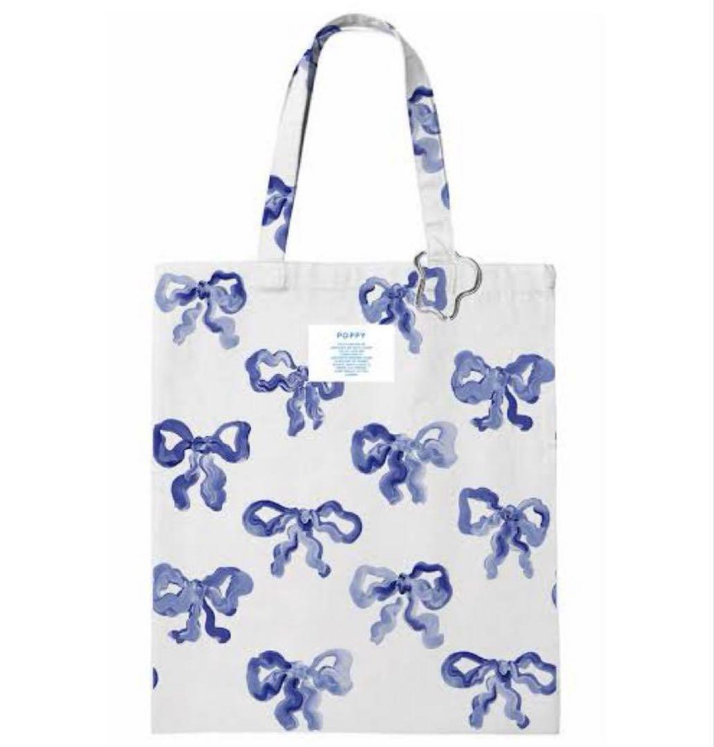 POPPY BLUE RIBBON TOTE BAG トートバッグ あさぎーにょ