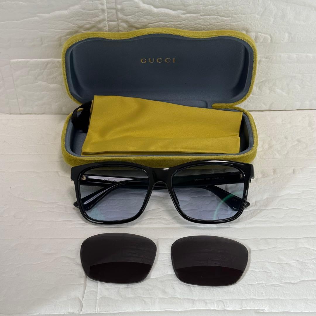 GUCCI サングラス 黒 ブルー系レンズ 純正レンズ付 ケース付