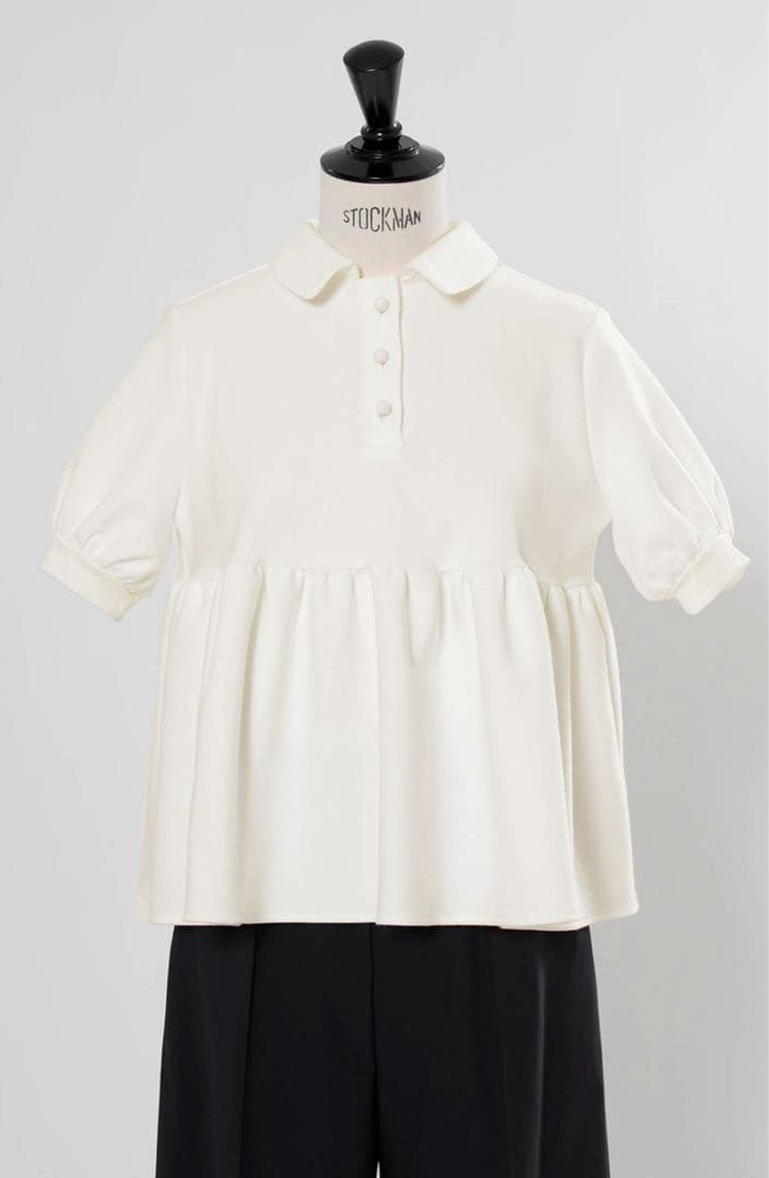 【試着のみ】yoriオーガニックコットンパイルポロカットソー　ホワイト・38