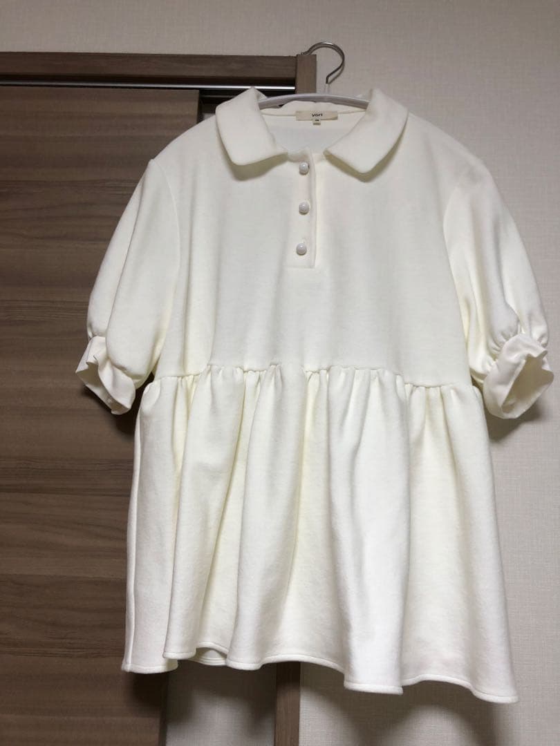 【試着のみ】yoriオーガニックコットンパイルポロカットソー　ホワイト・38