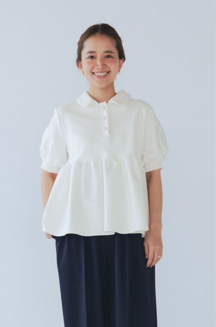 【試着のみ】yoriオーガニックコットンパイルポロカットソー　ホワイト・38