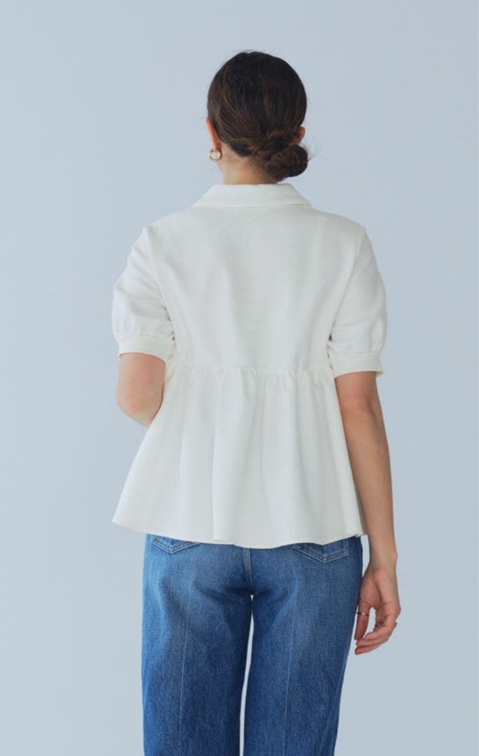 【試着のみ】yoriオーガニックコットンパイルポロカットソー　ホワイト・38