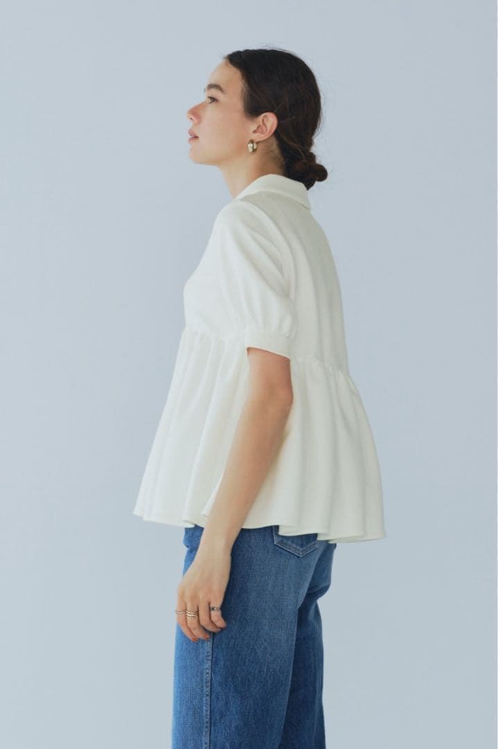 【試着のみ】yoriオーガニックコットンパイルポロカットソー　ホワイト・38