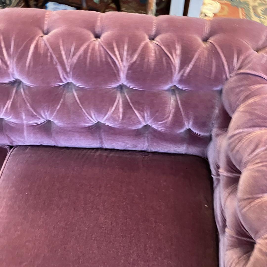 昭和レトロ マルニ木工 ボタン留めベロアソファー 二人掛けソファー アームチェア