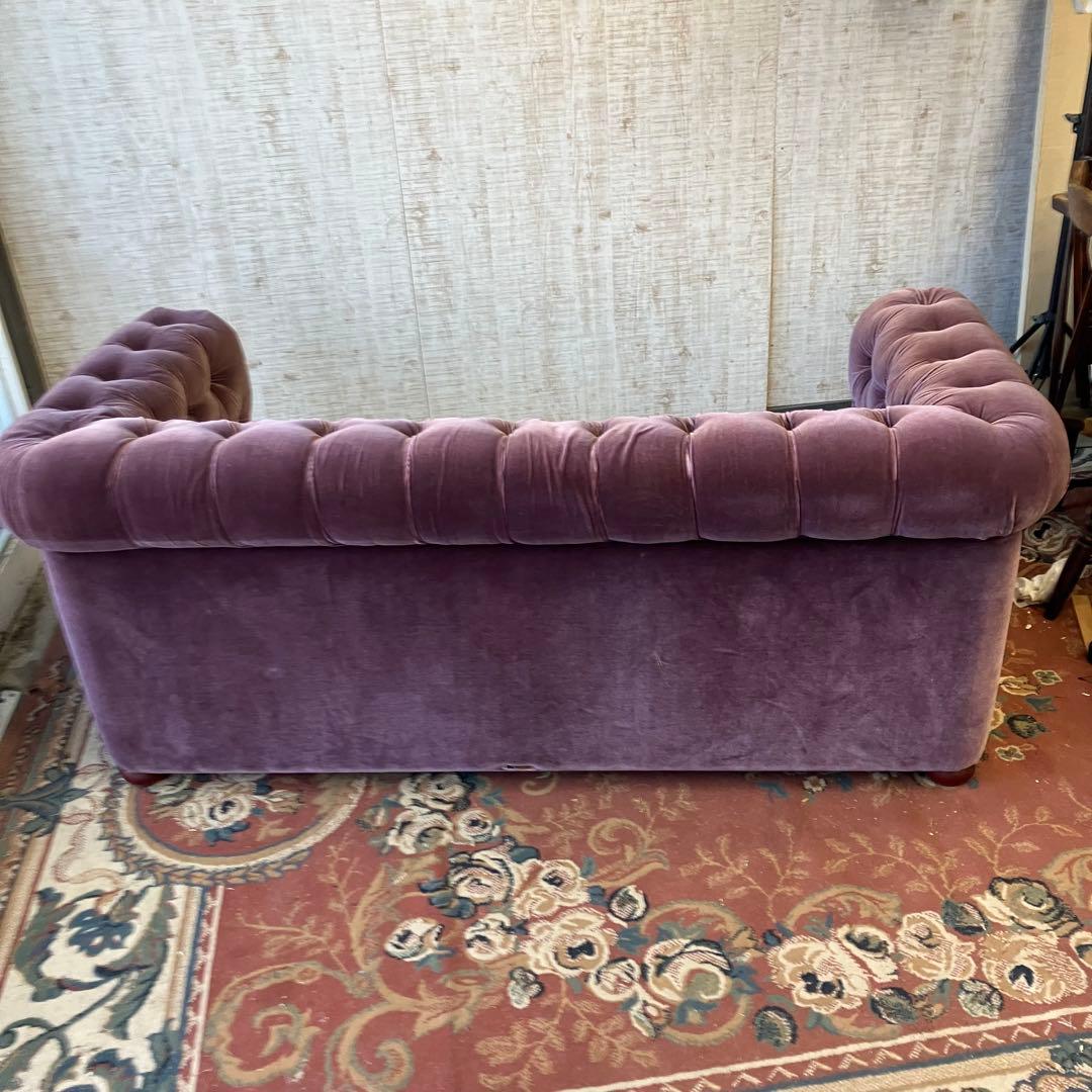 昭和レトロ マルニ木工 ボタン留めベロアソファー 二人掛けソファー アームチェア