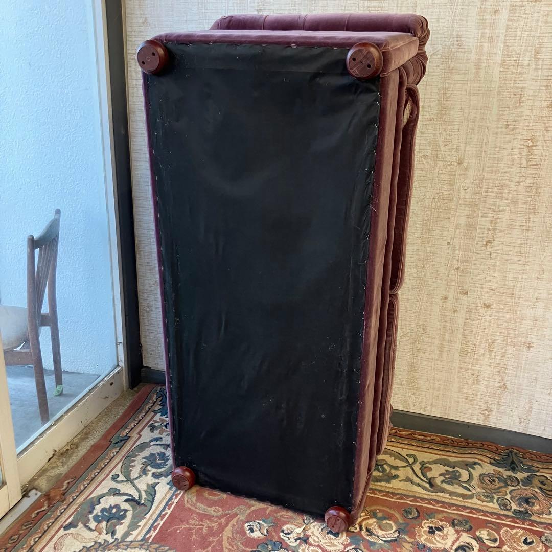 昭和レトロ マルニ木工 ボタン留めベロアソファー 二人掛けソファー アームチェア