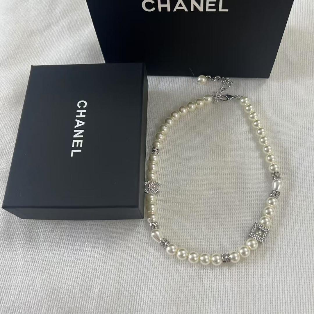 CC パール ネックレス シルバー&ホワイト