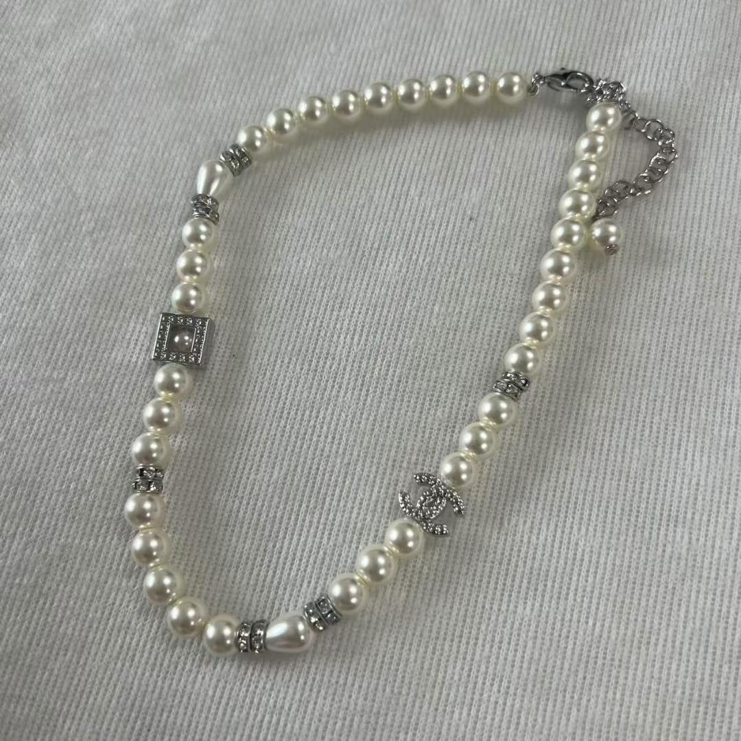 CC パール ネックレス シルバー&ホワイト