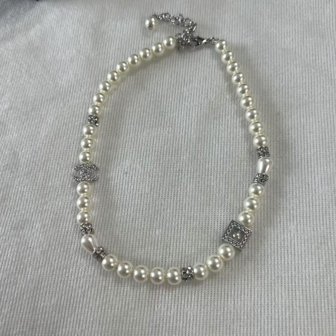 CC パール ネックレス シルバー&ホワイト