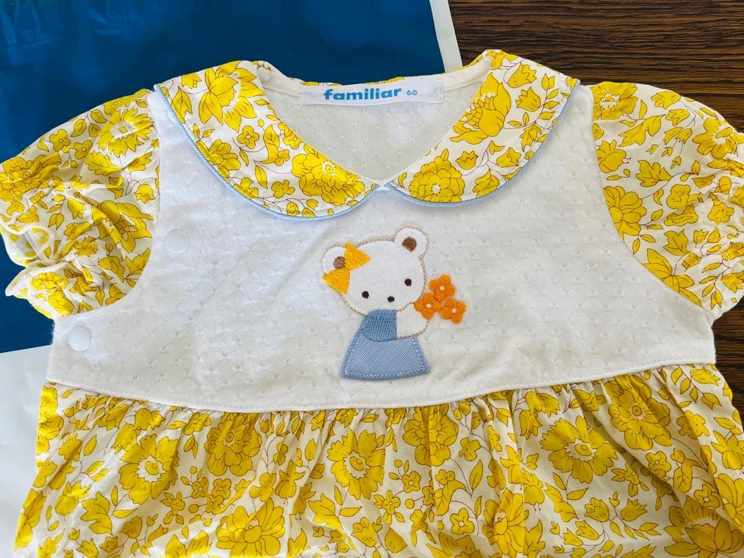 ファミリア　新作　セーラー衿　リバティ　袖付きロンパス　ロンパース　現行品　クマ