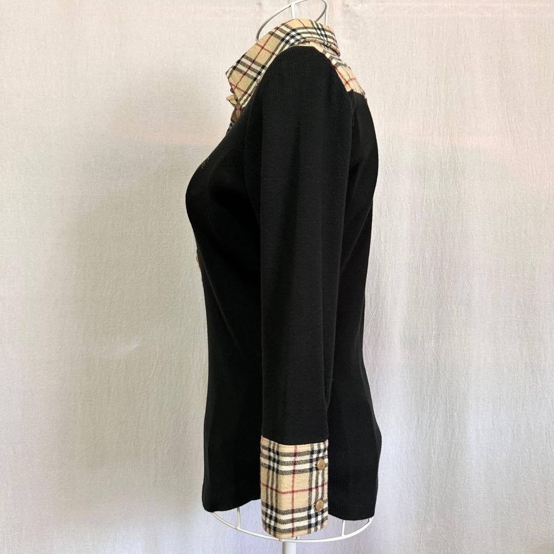 美品 バーバリー ブルーレーベル 長袖 ポロシャツ ニット ノバチェック 黒