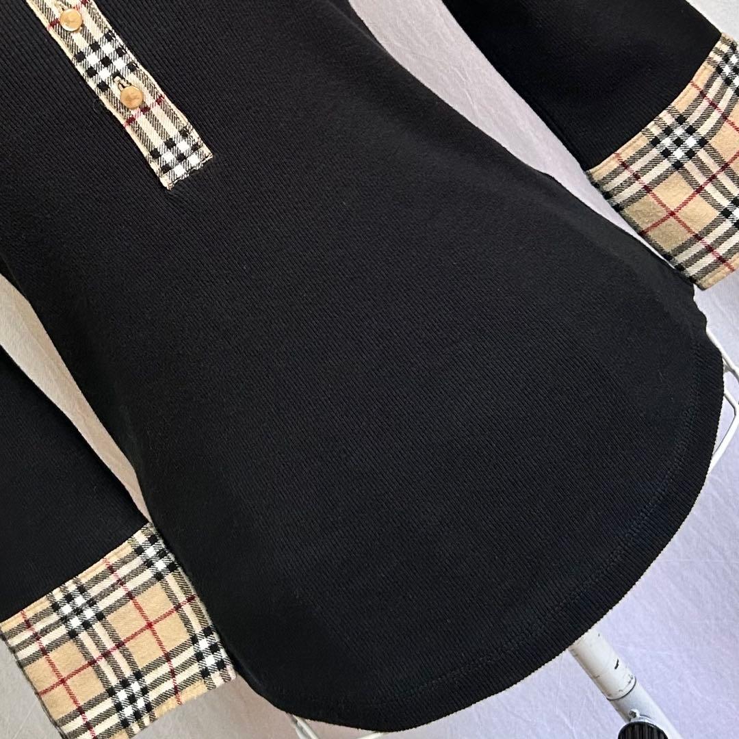 美品 バーバリー ブルーレーベル 長袖 ポロシャツ ニット ノバチェック 黒