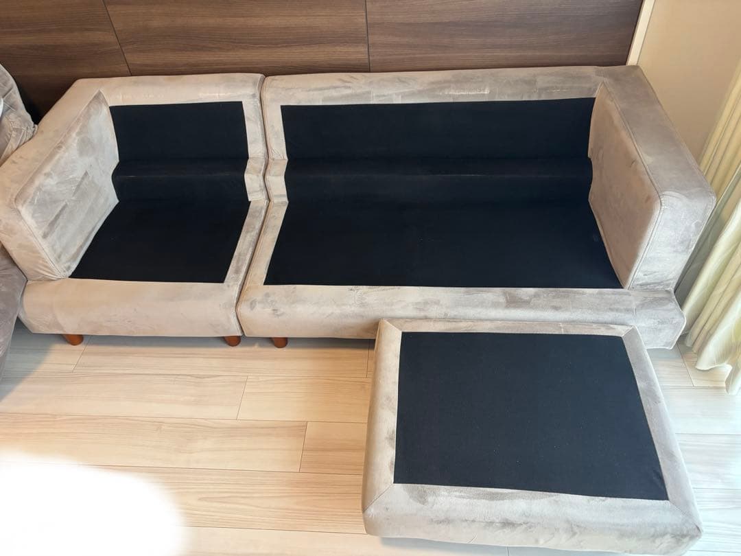 さか　ロウヤベルベット調3人掛けカウチソファ