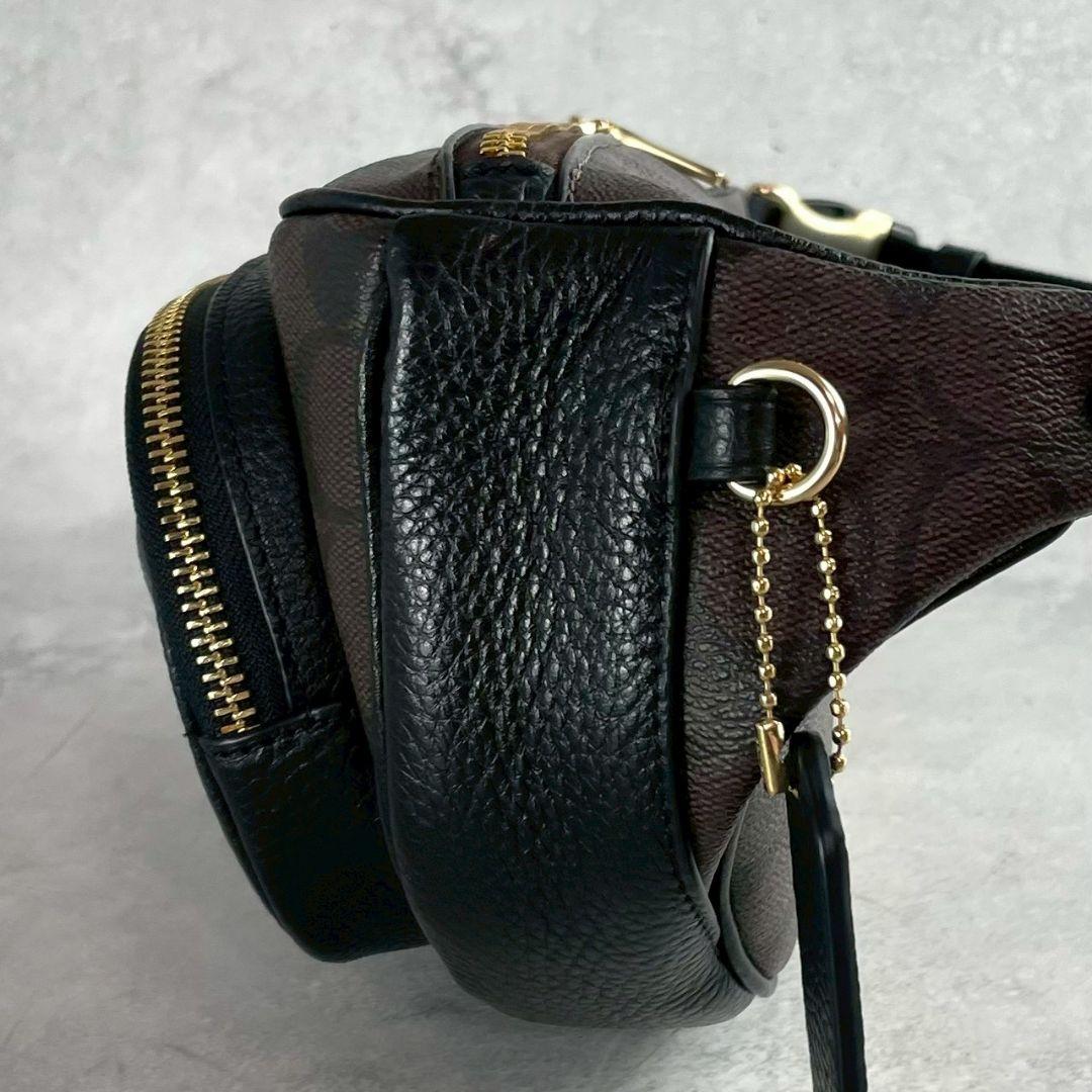 未使用 コーチ ボディバッグ レザー PVC ロゴ バイカラー ブラウン 黒