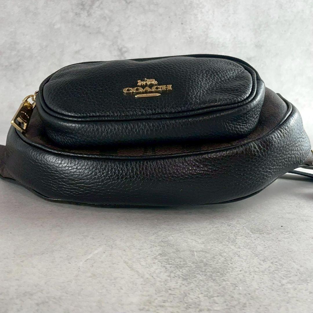 未使用 コーチ ボディバッグ レザー PVC ロゴ バイカラー ブラウン 黒