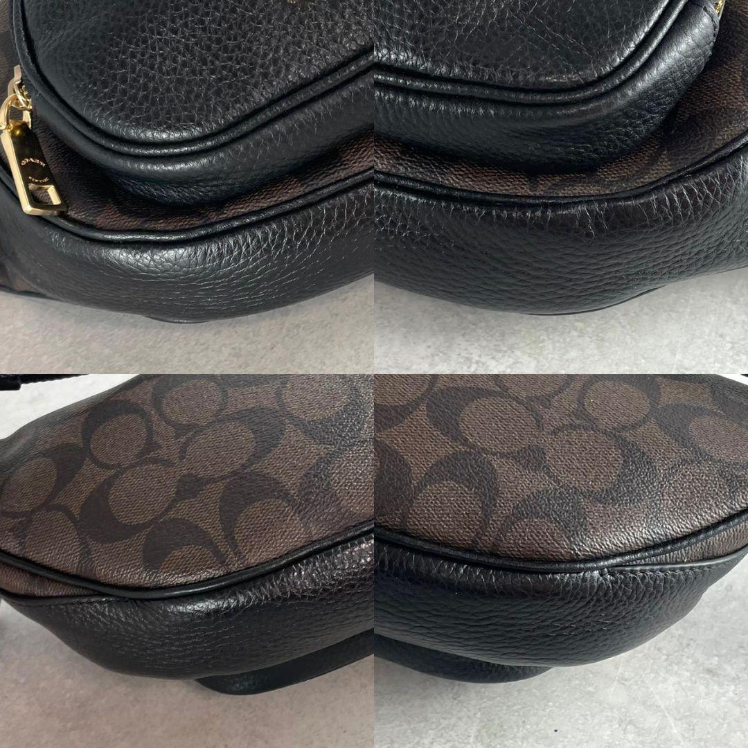 未使用 コーチ ボディバッグ レザー PVC ロゴ バイカラー ブラウン 黒