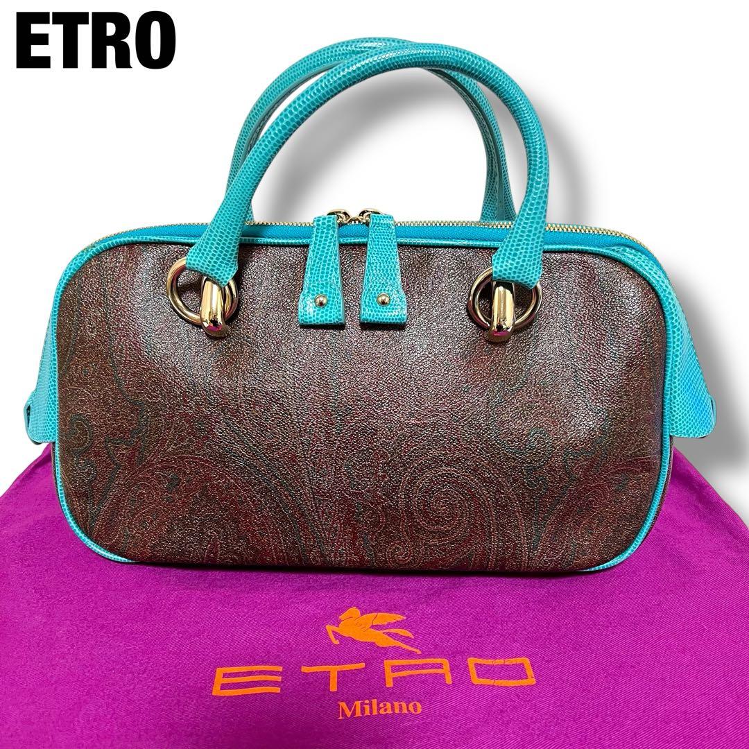 美品 ETRO ミニボストンバッグ ハンドバッグ PVC ペイズリー 保存袋付き