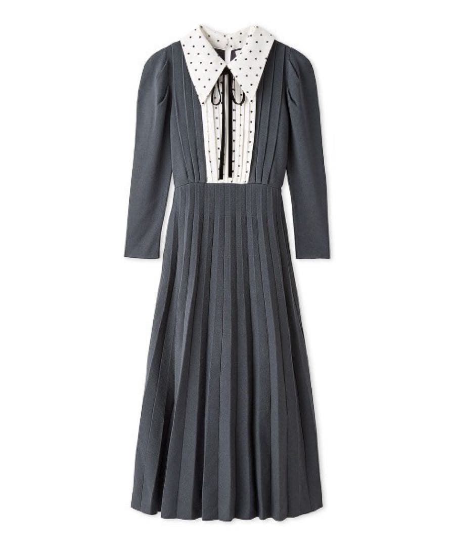 SNIDEL ブラウスカラードッキングニットワンピース チャコールグレー 0