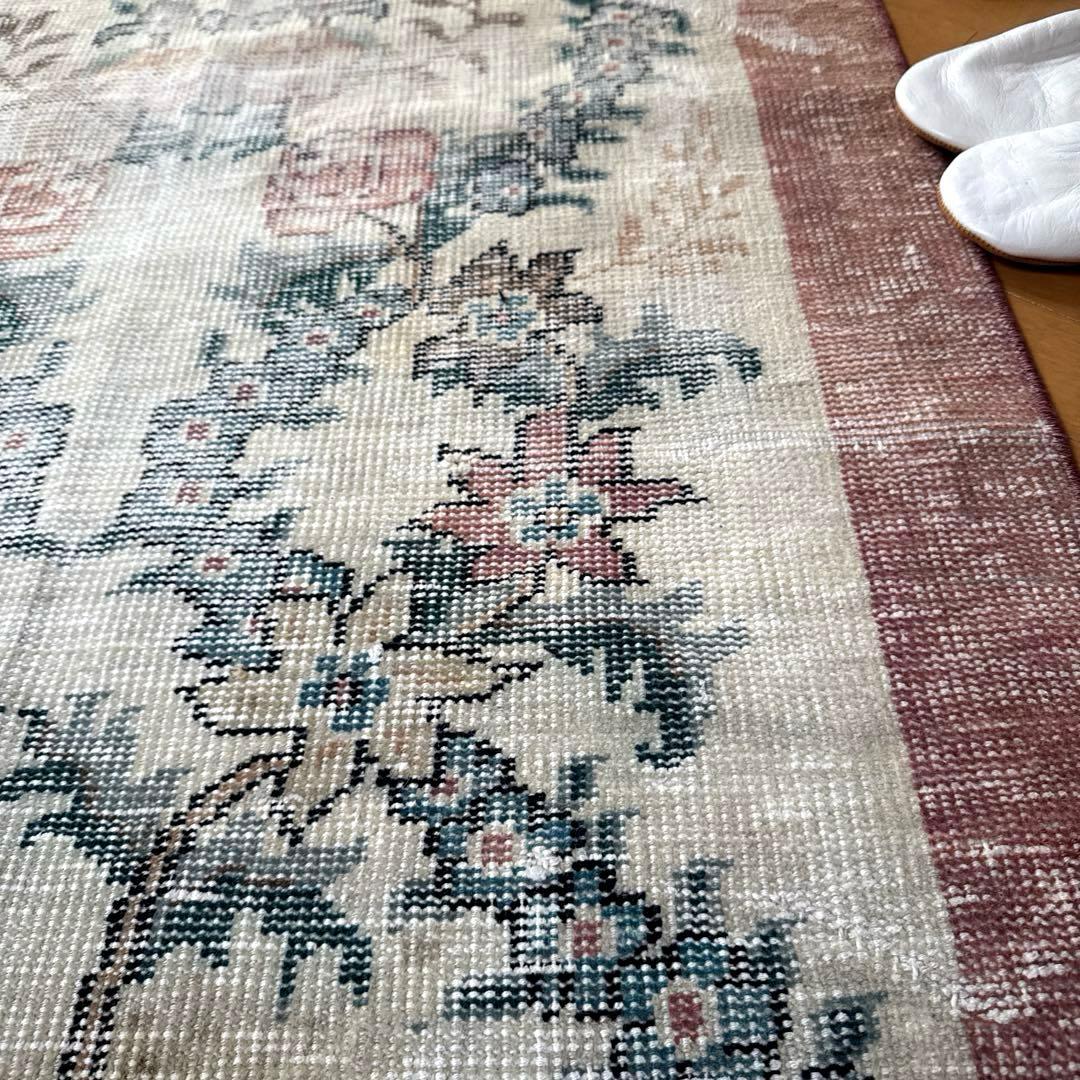 93×170擦れ　アンティークリースボタニカル　花柄　トルコヴィンテージラグ