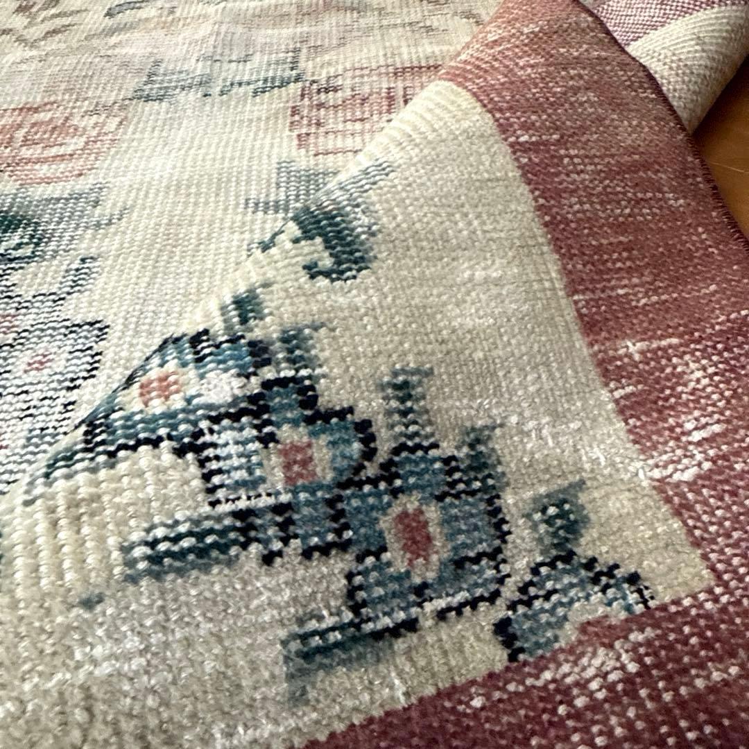 93×170擦れ　アンティークリースボタニカル　花柄　トルコヴィンテージラグ