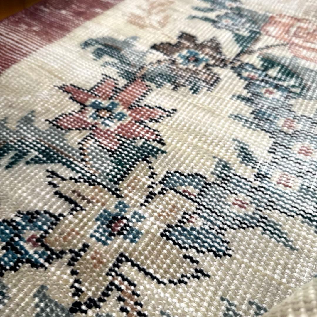 93×170擦れ　アンティークリースボタニカル　花柄　トルコヴィンテージラグ