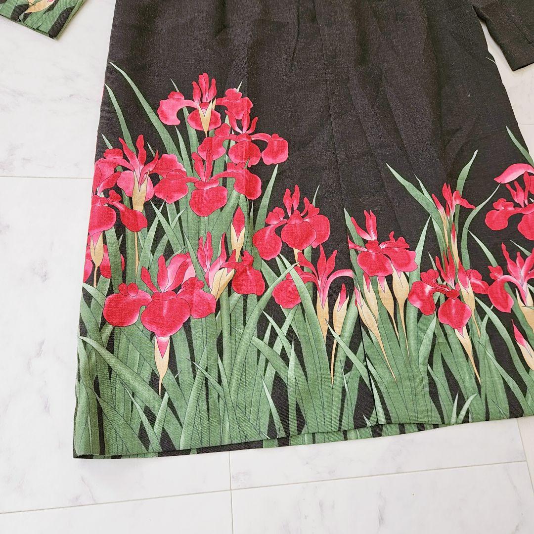 【新品タグ付】Pagong パゴン　尾形光琳 ビエラワンピース長袖　燕子花/黒紅