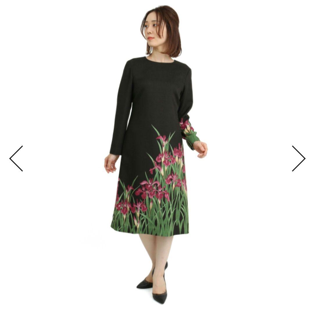 【新品タグ付】Pagong パゴン　尾形光琳 ビエラワンピース長袖　燕子花/黒紅