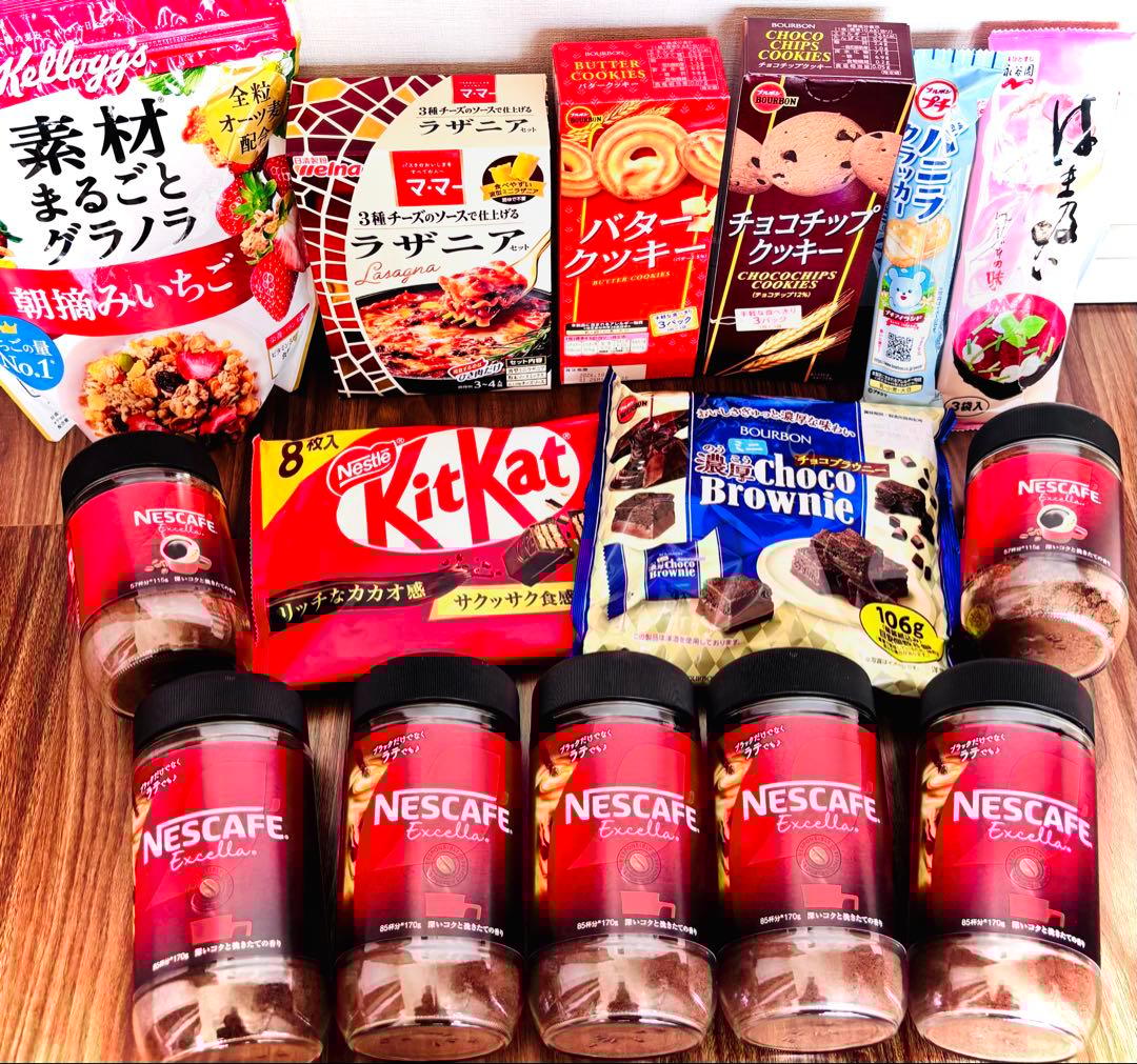 【食品詰め合わせ】ネスカフェエクセラ170g・115g・グラノラ・ラザニア・菓子