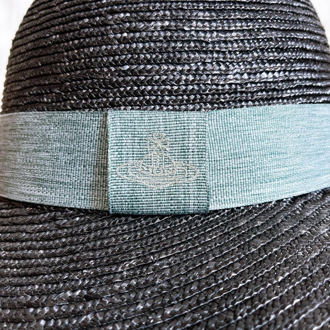 ヴィヴィアンウエストウッド　麦わら帽子　リボン　現行タグ　ラフィア　オーブロゴ