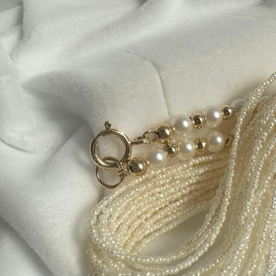 天然真珠10連 あこや 砂ケシ パール 585刻印 k14製 ネックレス