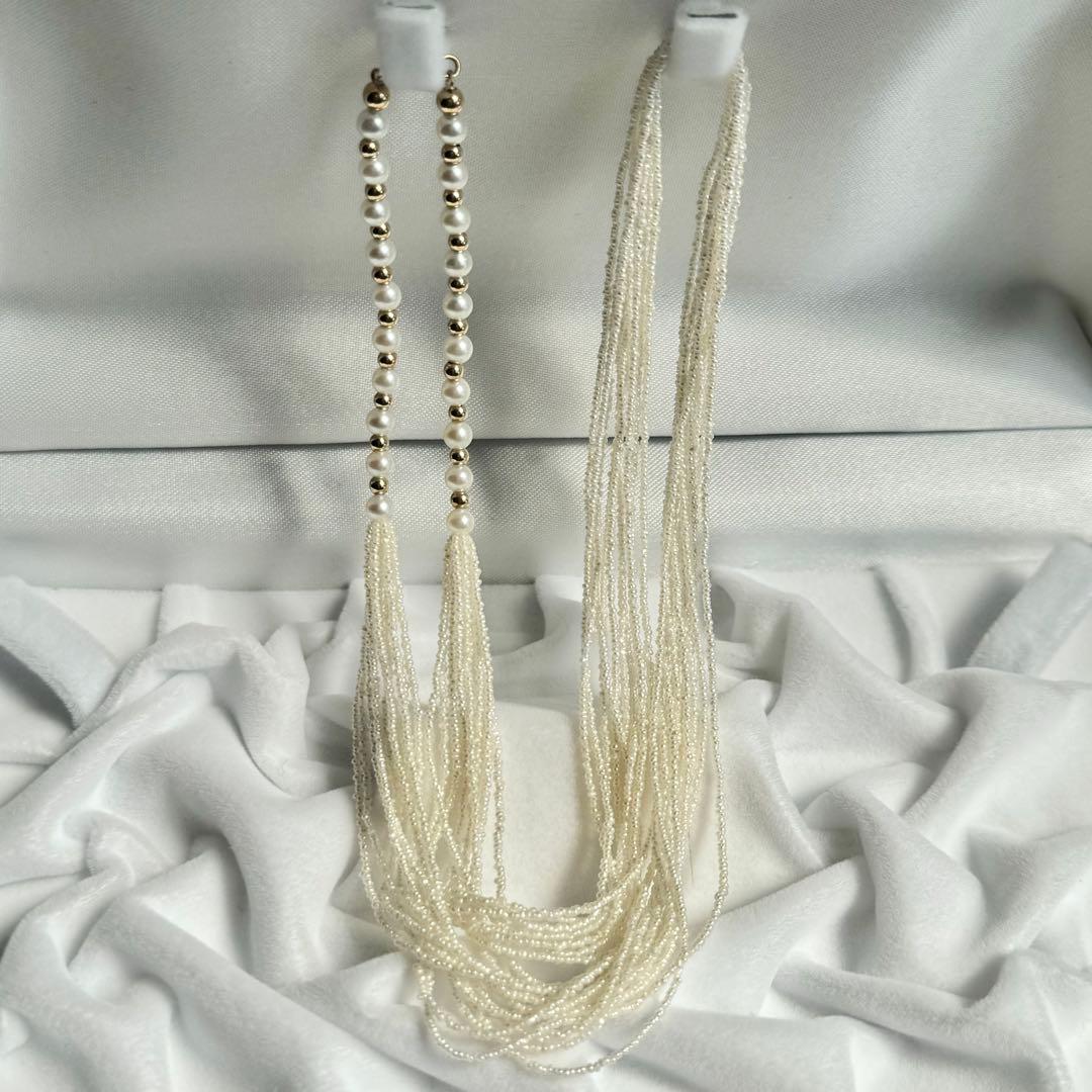 天然真珠10連 あこや 砂ケシ パール 585刻印 k14製 ネックレス